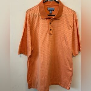 Jos. A. Bank Leadbetter Golf Men's Large Striped Orange Short Sleeve Polo‎ Shirt